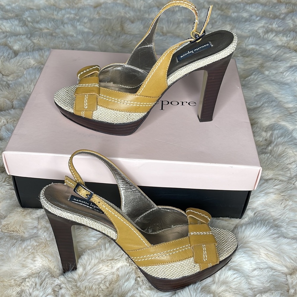 EUC {Nanette Lepore} Love Knot Heels in Mustard